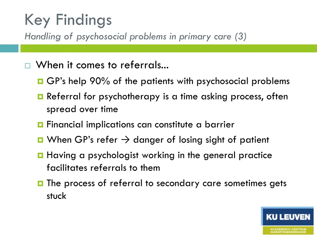 key findings handling of psychosocial problems 2