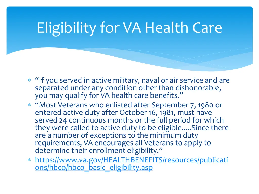 eligibility for va health care