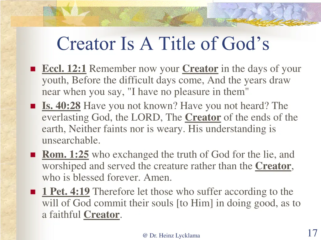 creator is a title of god s