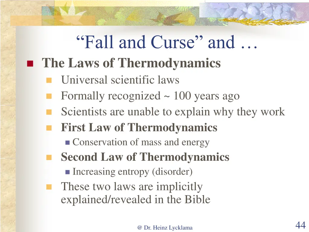 fall and curse and the laws of thermodynamics