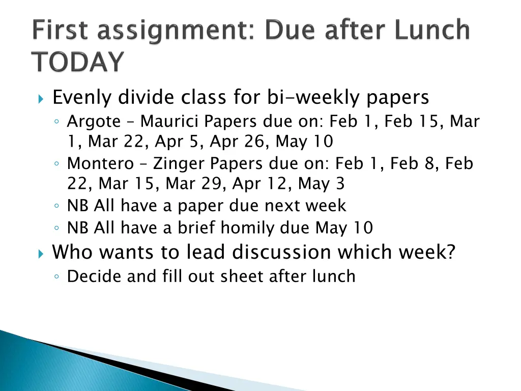 evenly divide class for bi weekly papers argote