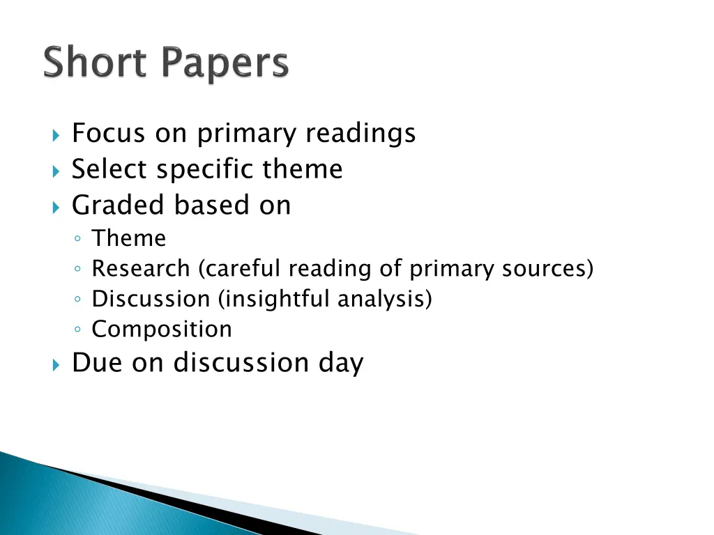 focus on primary readings select specific theme