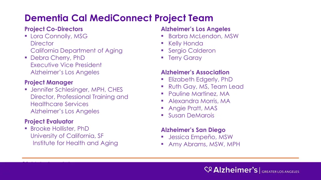 dementia cal mediconnect project team