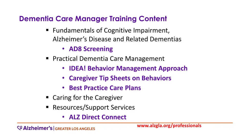 dementia care manager training content