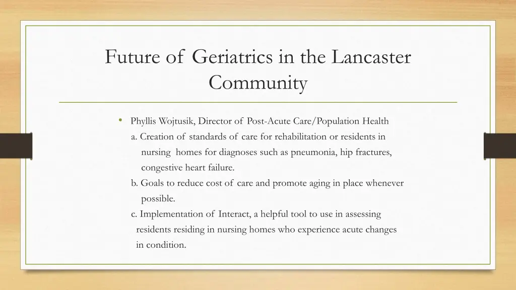 future of geriatrics in the lancaster community