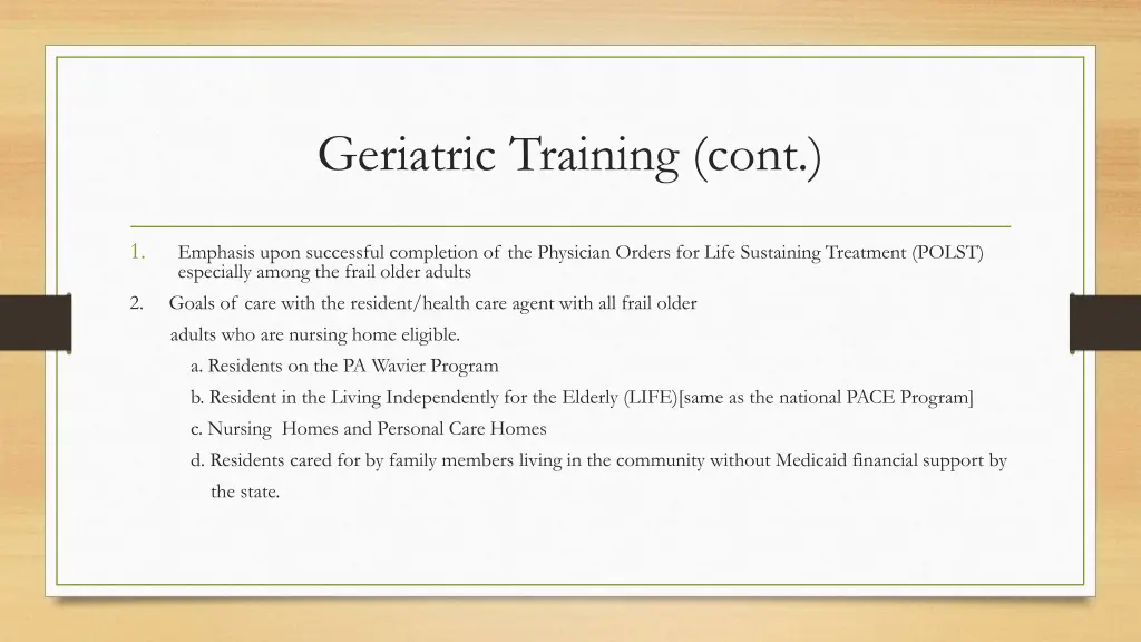 geriatric training cont