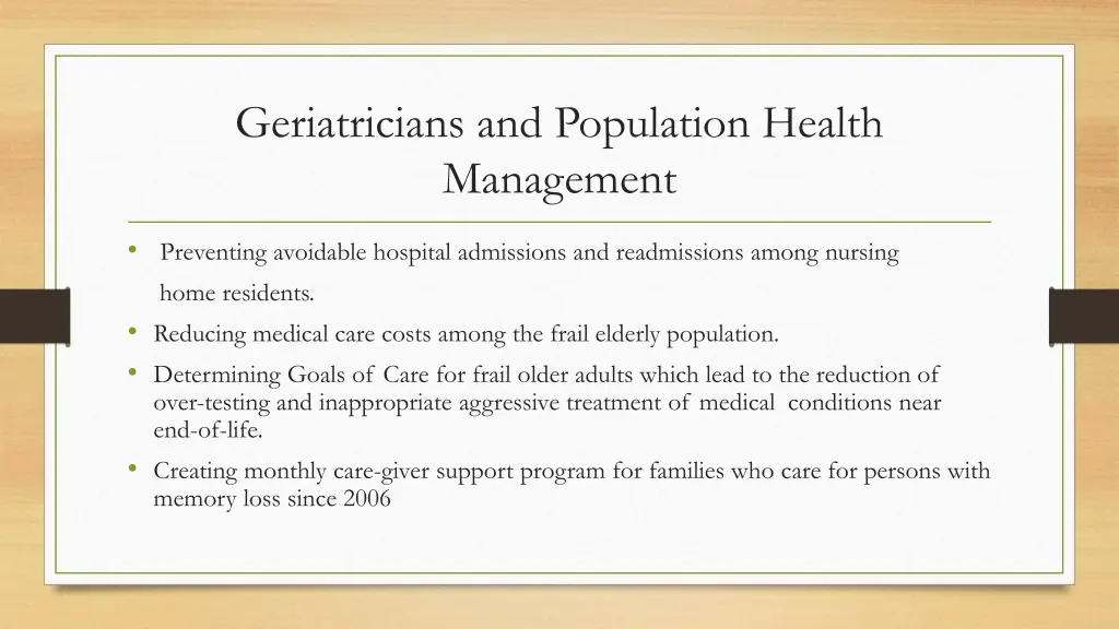 geriatricians and population health management