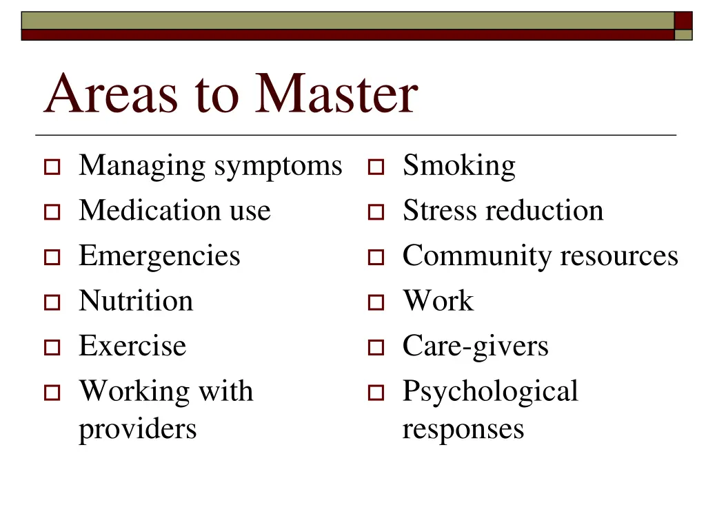 areas to master