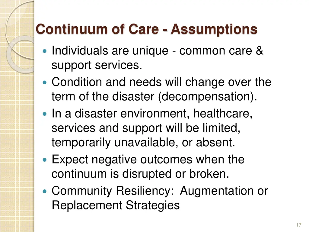 continuum of care assumptions