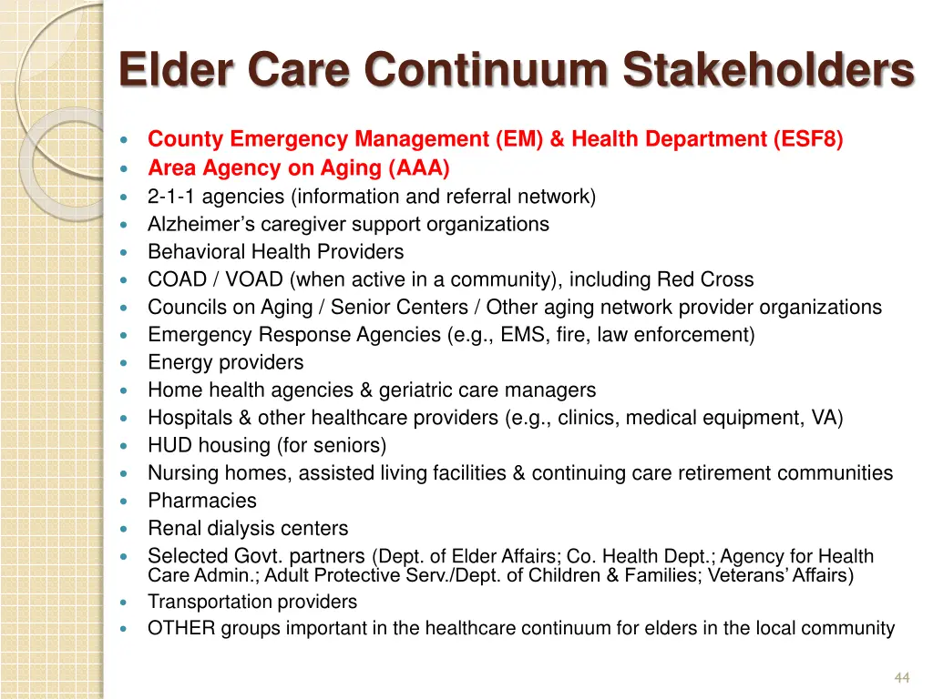 elder care continuum stakeholders 1