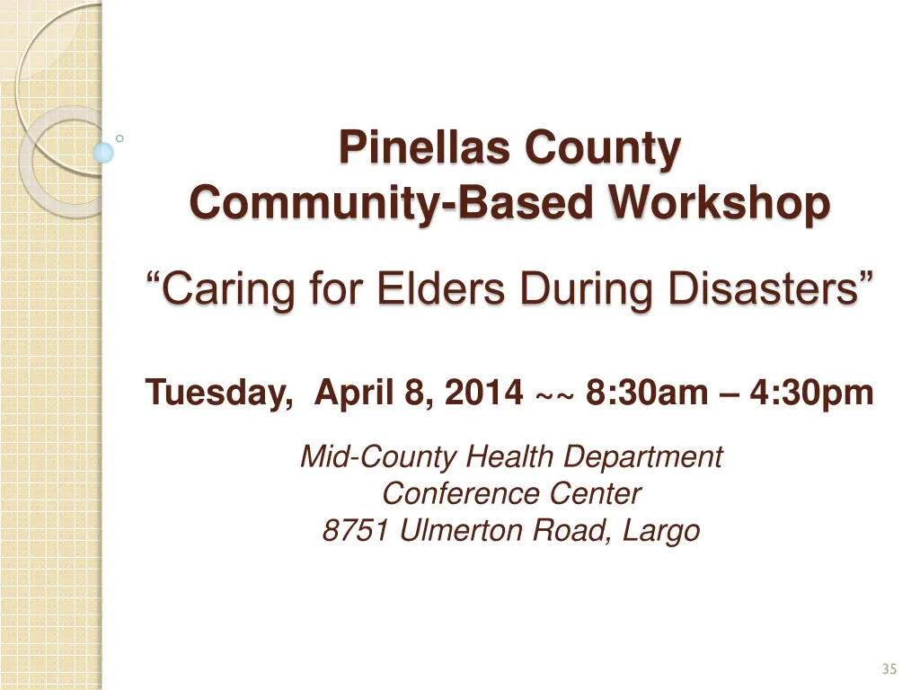 pinellas county community based workshop