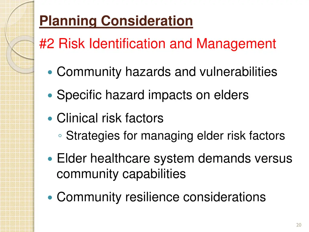 planning consideration 2 risk identification