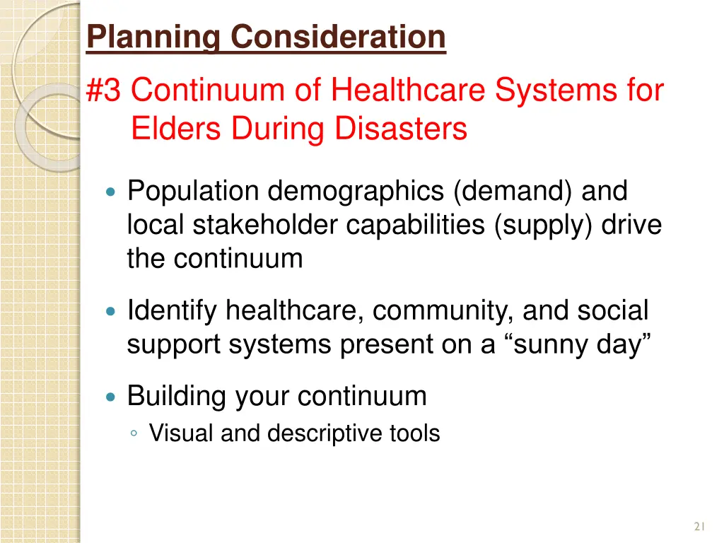 planning consideration 3 continuum of healthcare