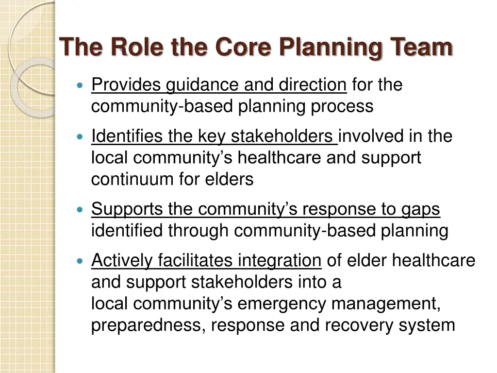 the role the core planning team
