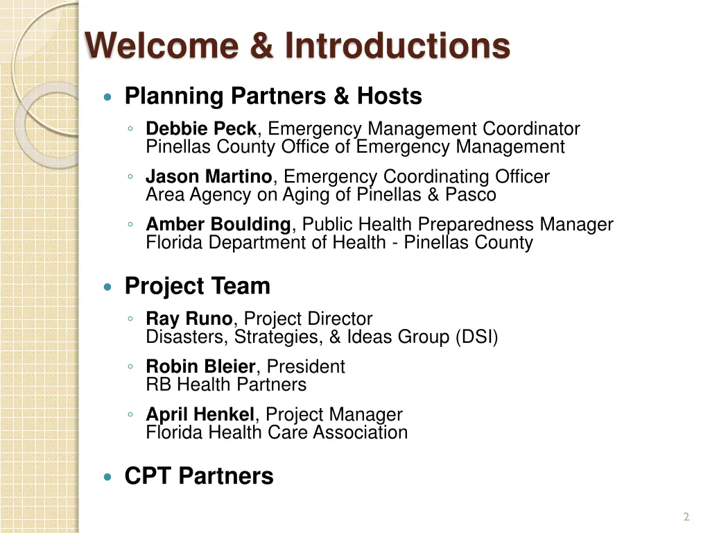 welcome introductions