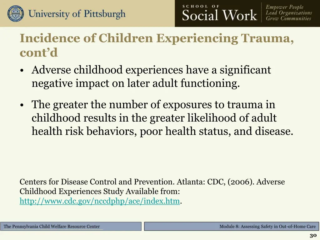 incidence of children experiencing trauma cont d