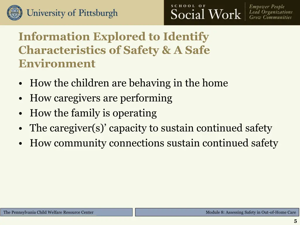 information explored to identify characteristics