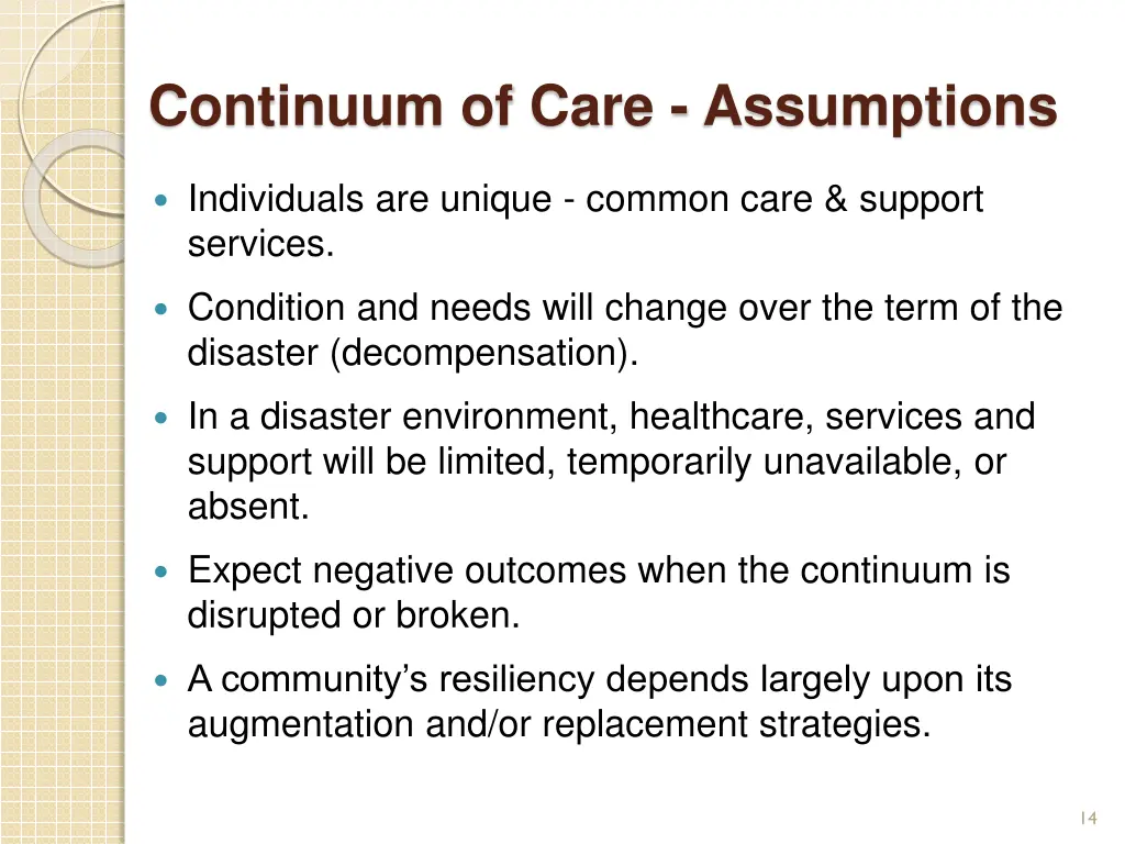 continuum of care assumptions