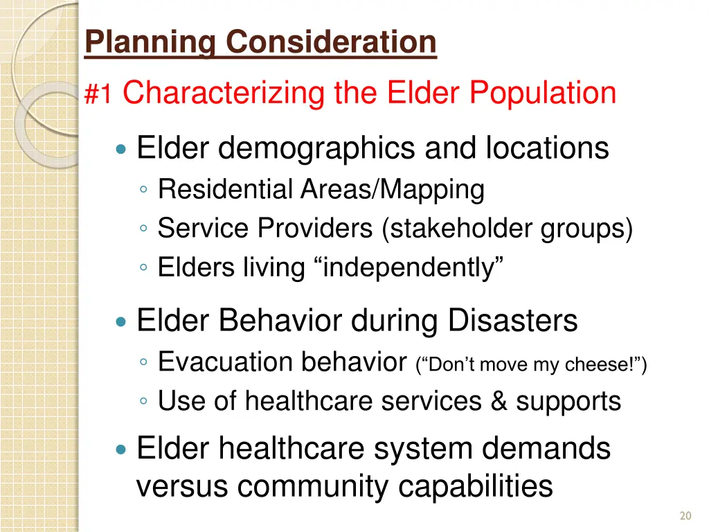 planning consideration 1 characterizing the elder