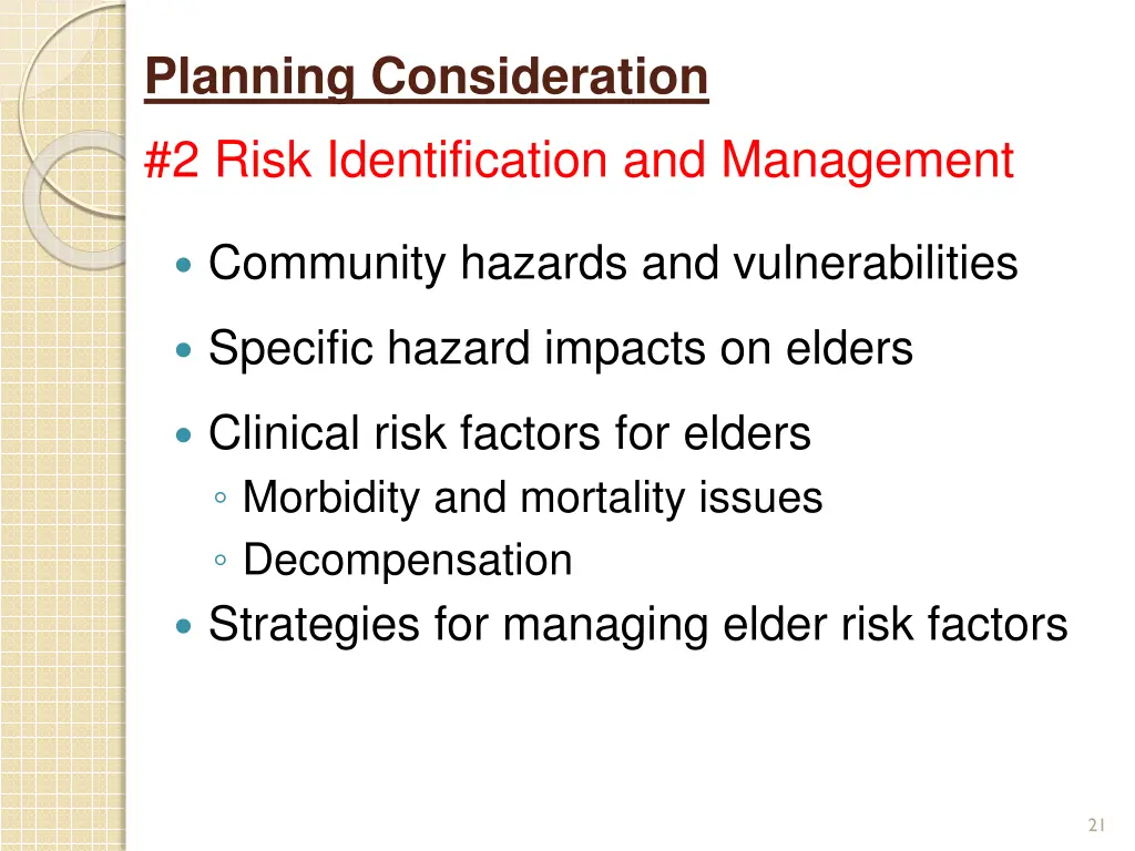 planning consideration 2 risk identification