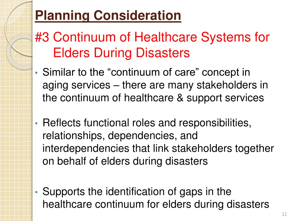 planning consideration 3 continuum of healthcare