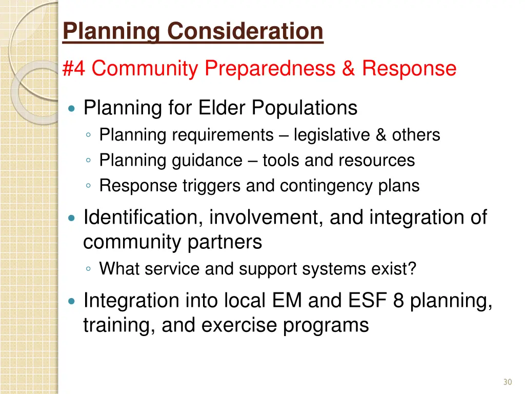 planning consideration 4 community preparedness