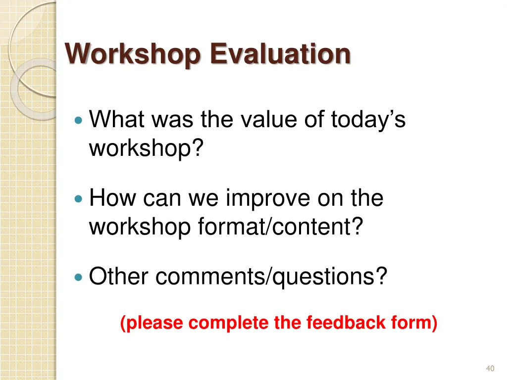 workshop evaluation