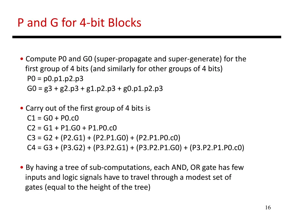 p and g for 4 bit blocks