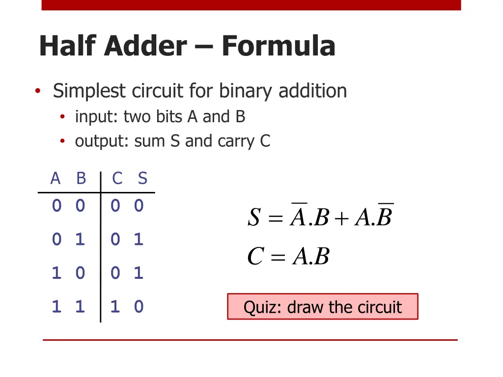 half adder formula