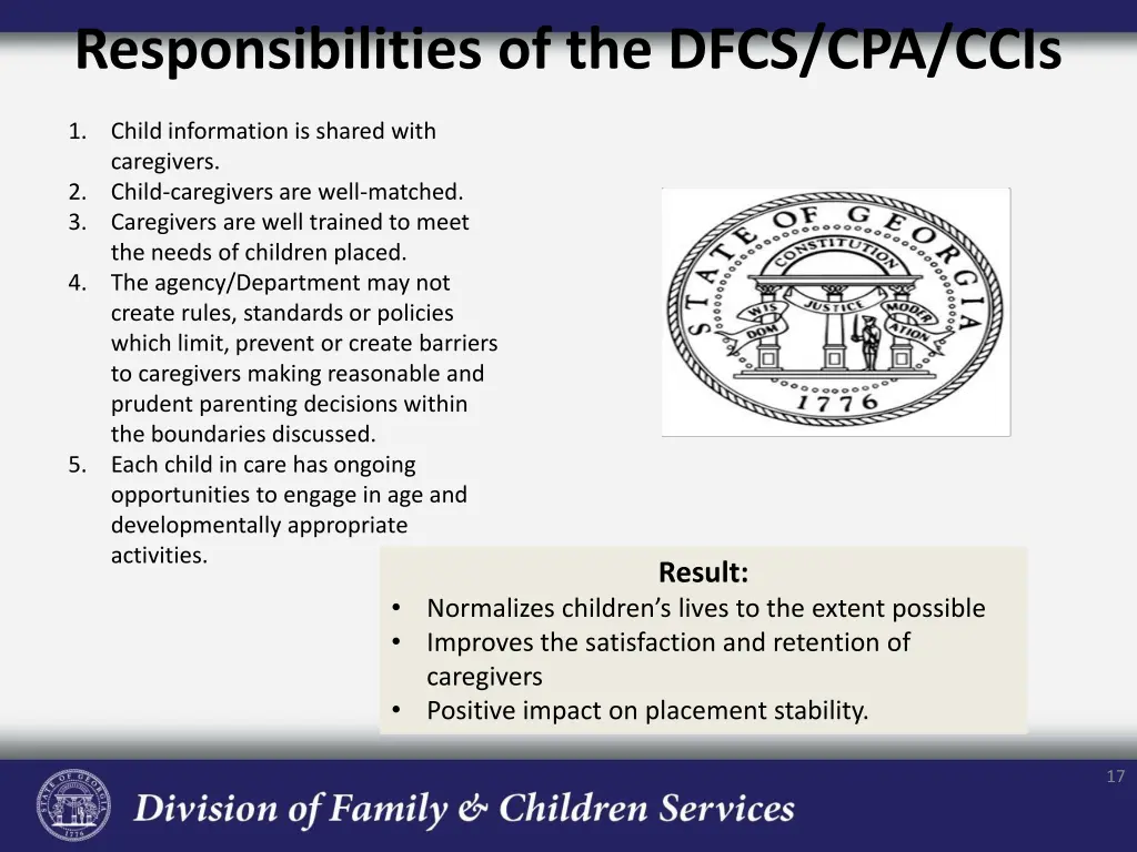 responsibilities of the dfcs cpa ccis