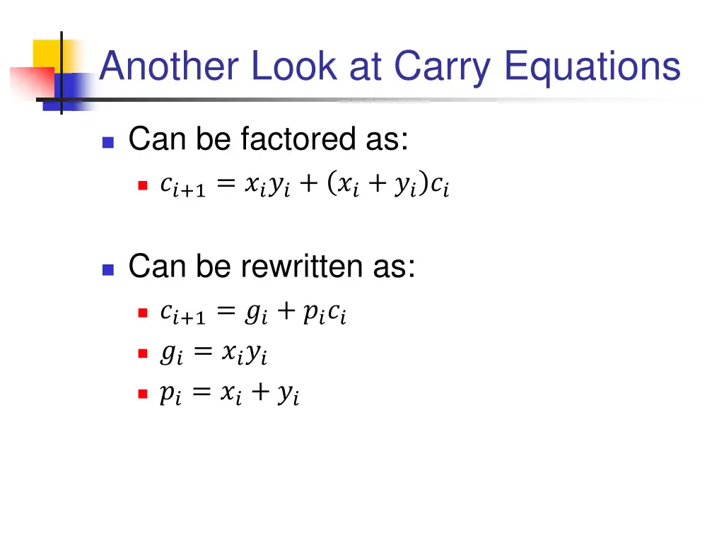 another look at carry equations