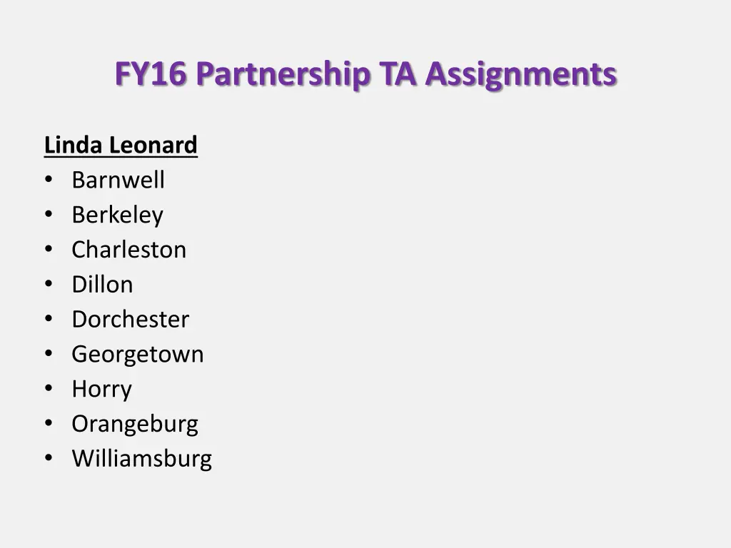 fy16 partnership ta assignments