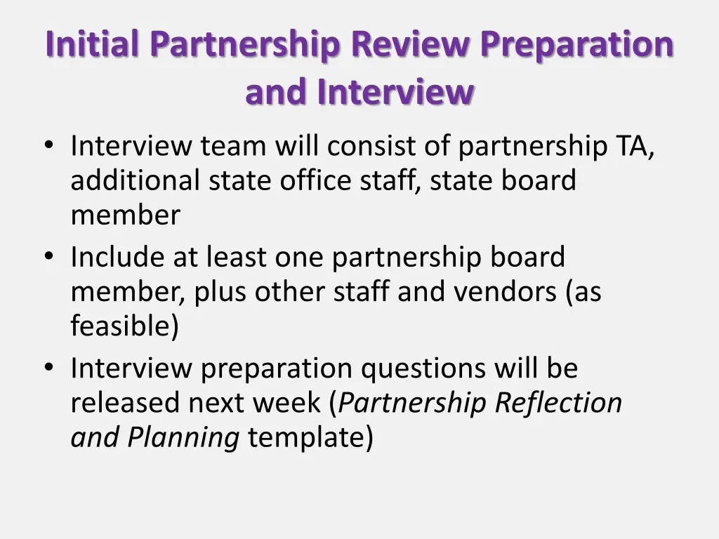 initial partnership review preparation