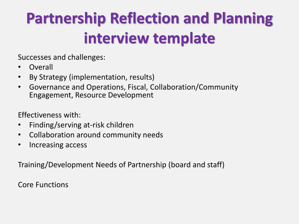 partnership reflection and planning interview