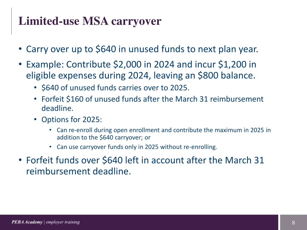 limited use msa carryover