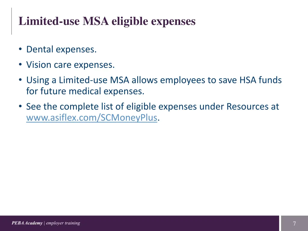 limited use msa eligible expenses