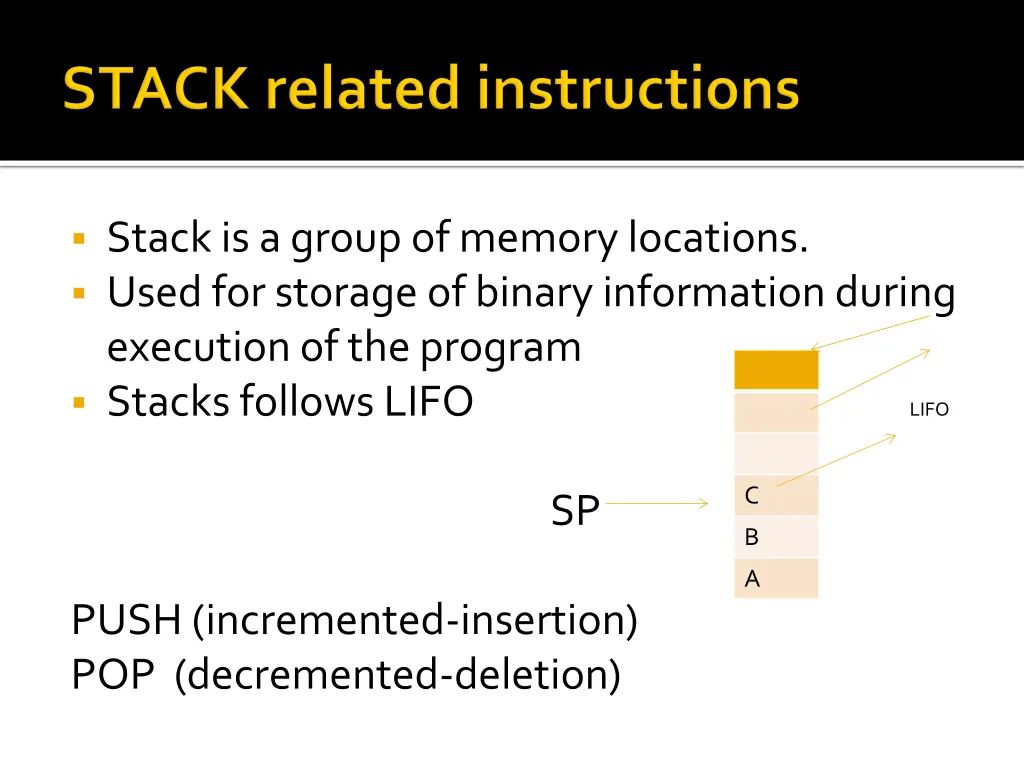 stack is a group of memory locations used