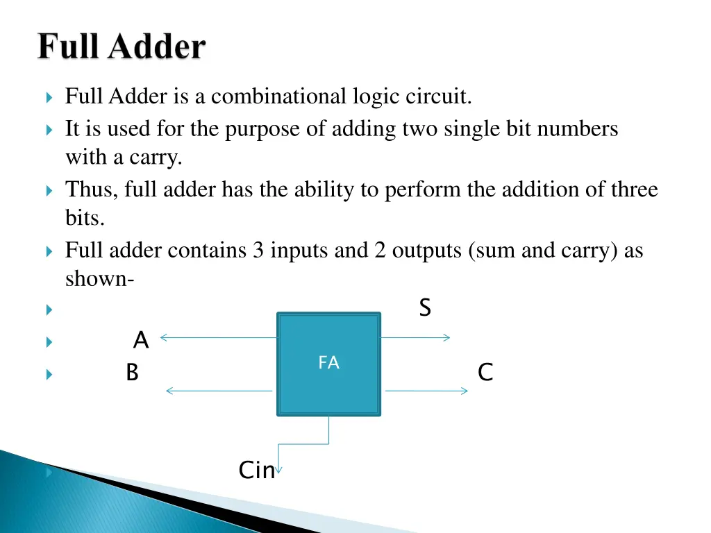 full adder is a combinational logic circuit