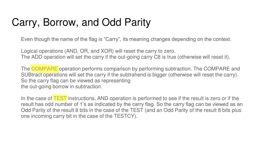 carry borrow and odd parity