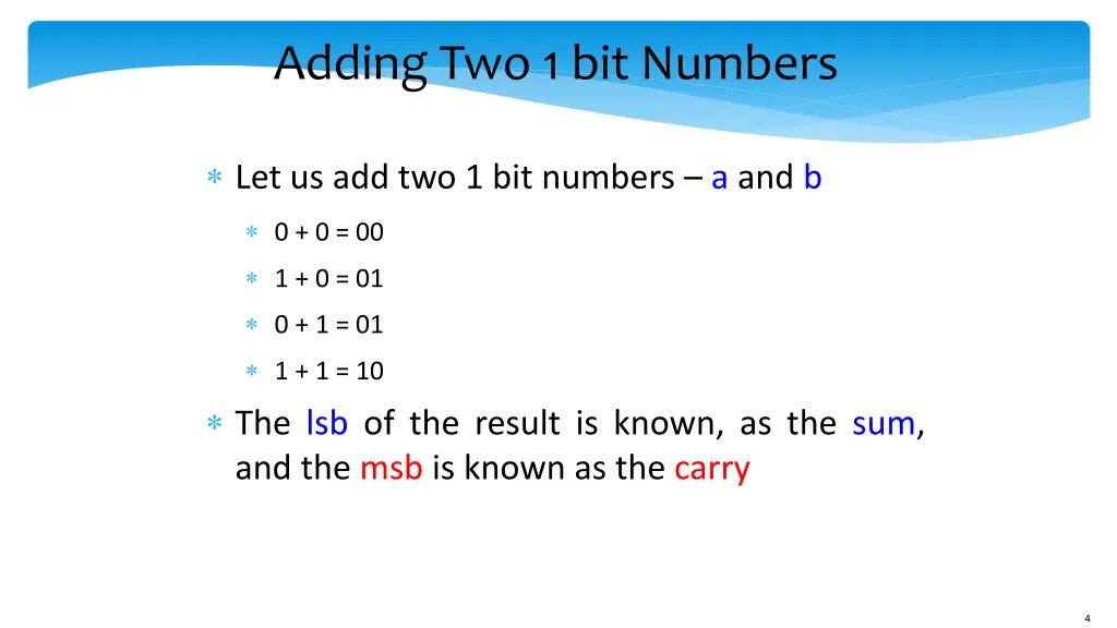 adding two 1 bit numbers