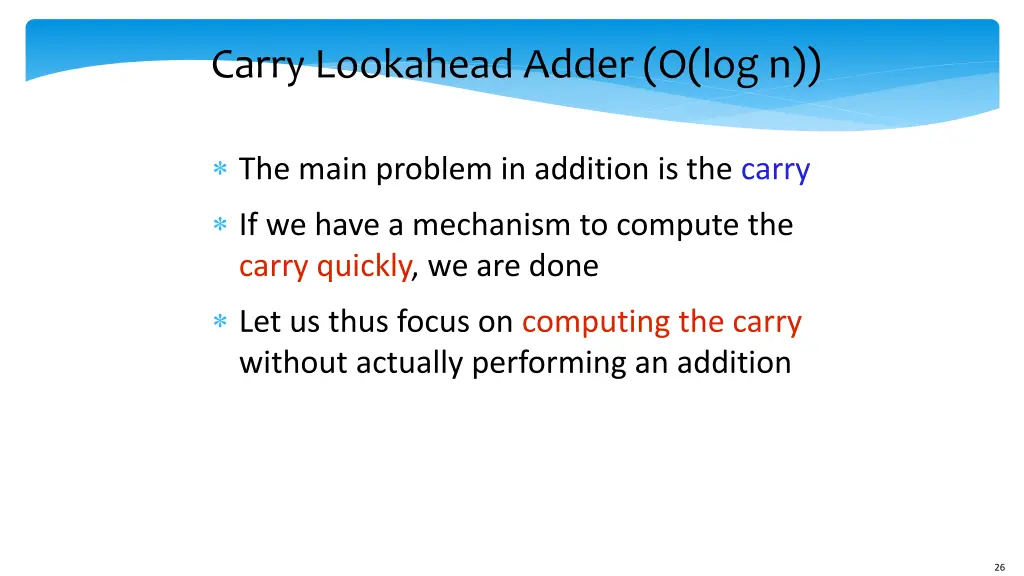 carry lookahead adder o log n