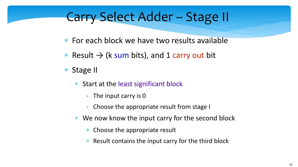 carry select adder stage ii