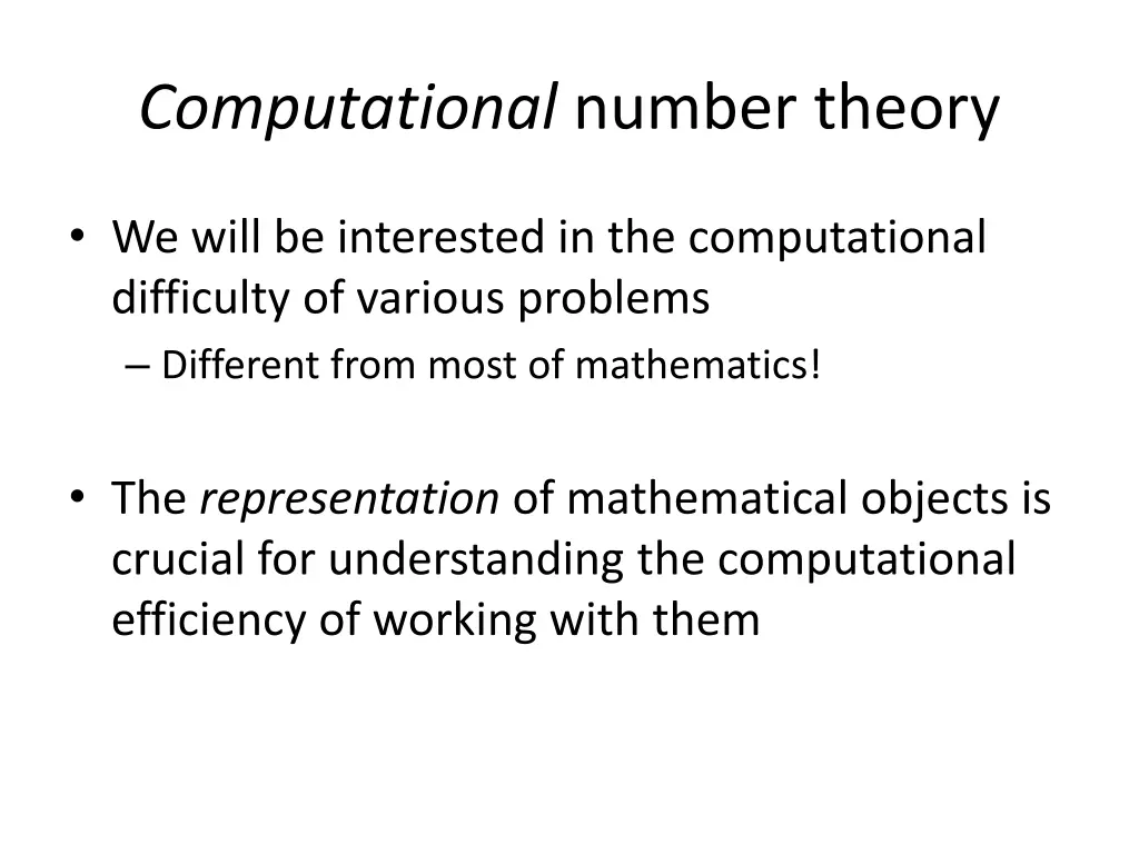 computational number theory 1