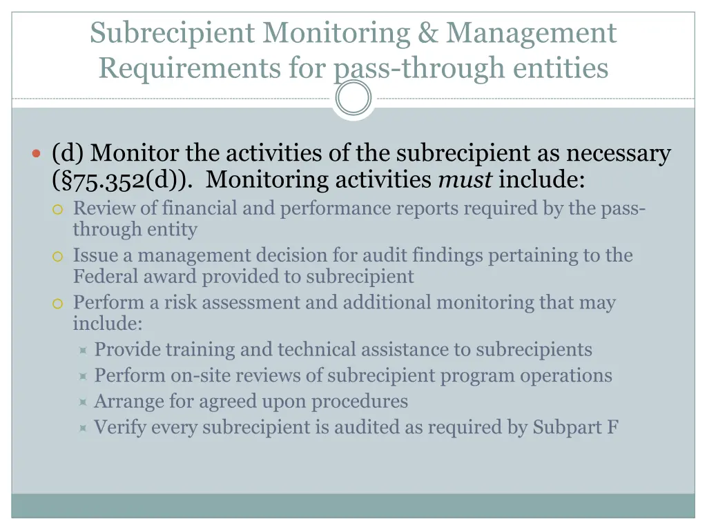 subrecipient monitoring management requirements 4