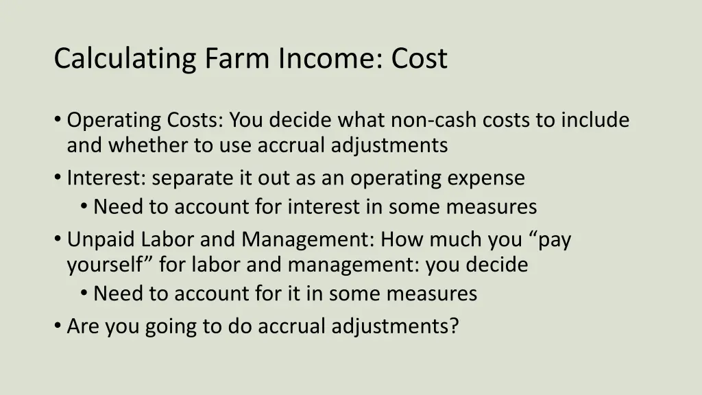 calculating farm income cost