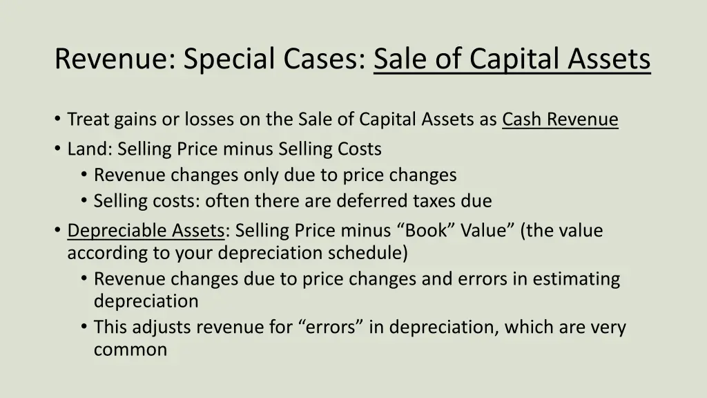 revenue special cases sale of capital assets