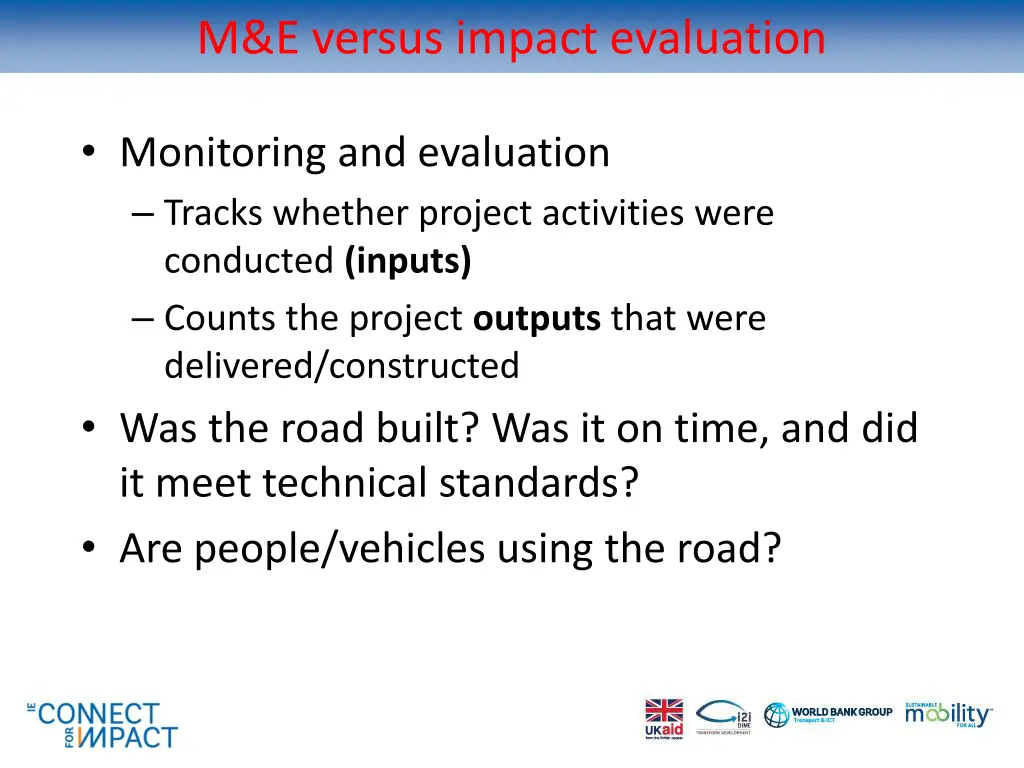 m e versus impact evaluation