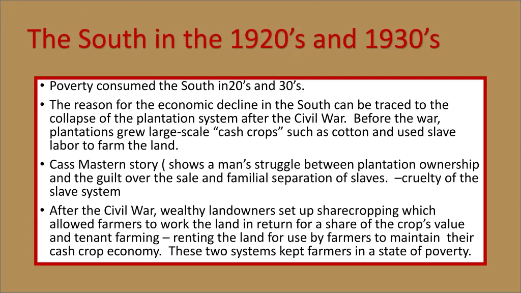 the south in the 1920 s and 1930 s