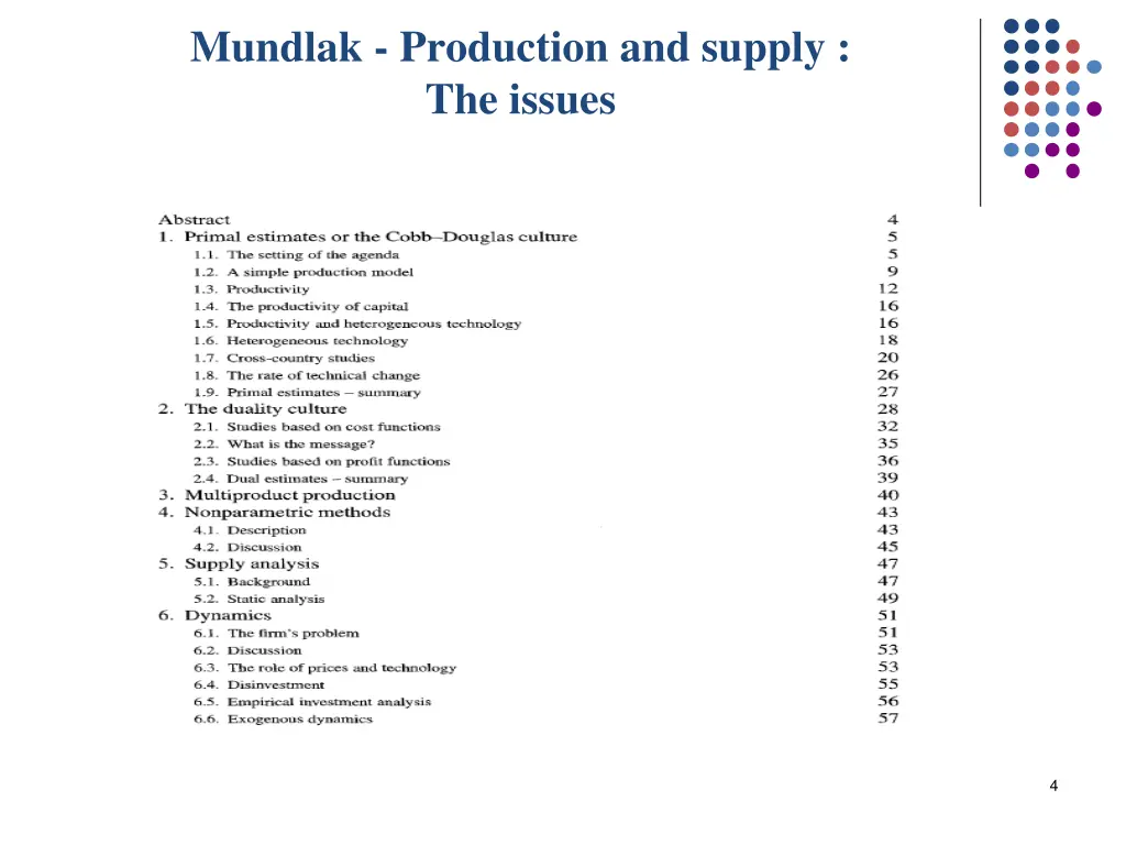 mundlak production and supply the issues