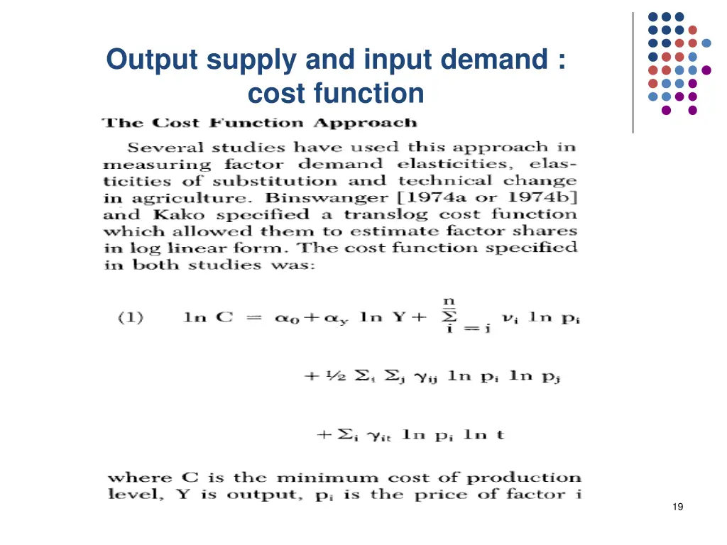 output supply and input demand cost function